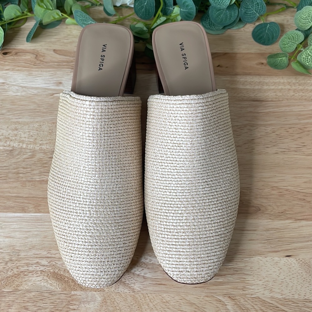 Via Spiga Mitchel 2 Woven Block Heel Mules Cream Size 10 - Picture 2 of 6